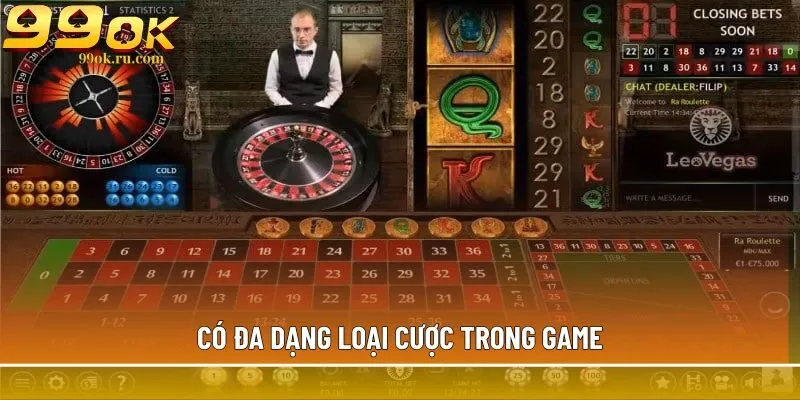 Roulette - Vòng quay số may mắn, thưởng trong 1 giây 3 Có đa dạng loại cược trong game